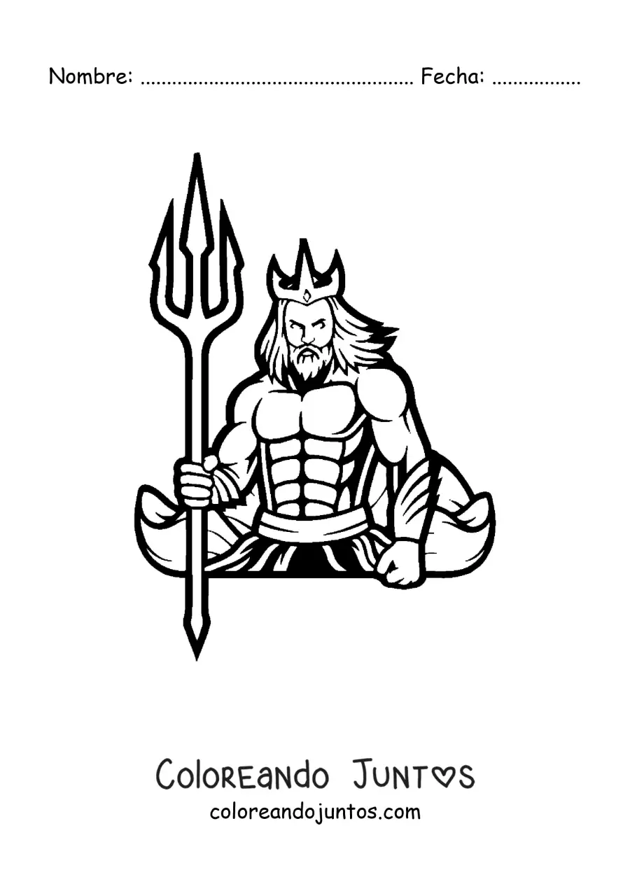 Imagen para colorear del dios griego Poseidón y su tridente
