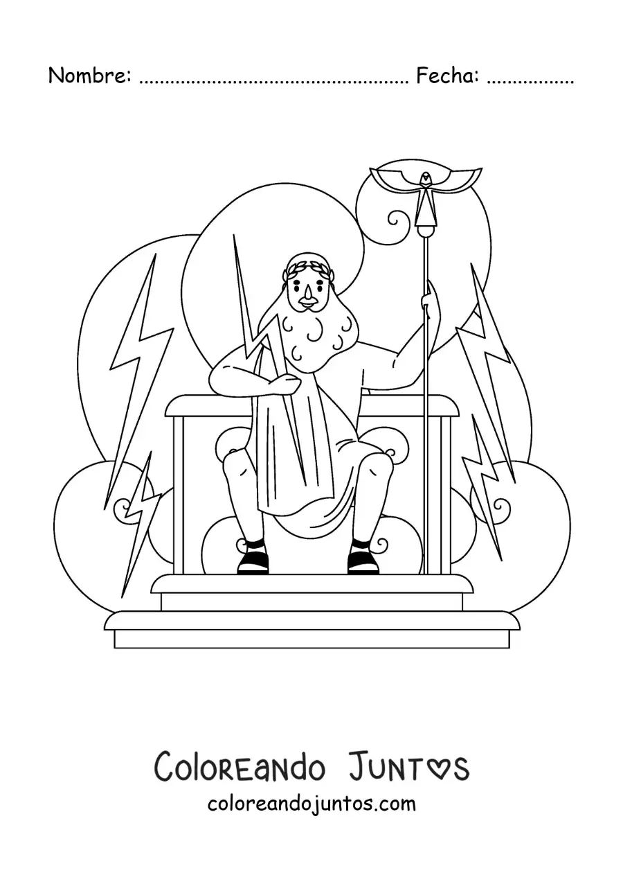 Imagen para colorear de Zeus en su trono en el Olimpo