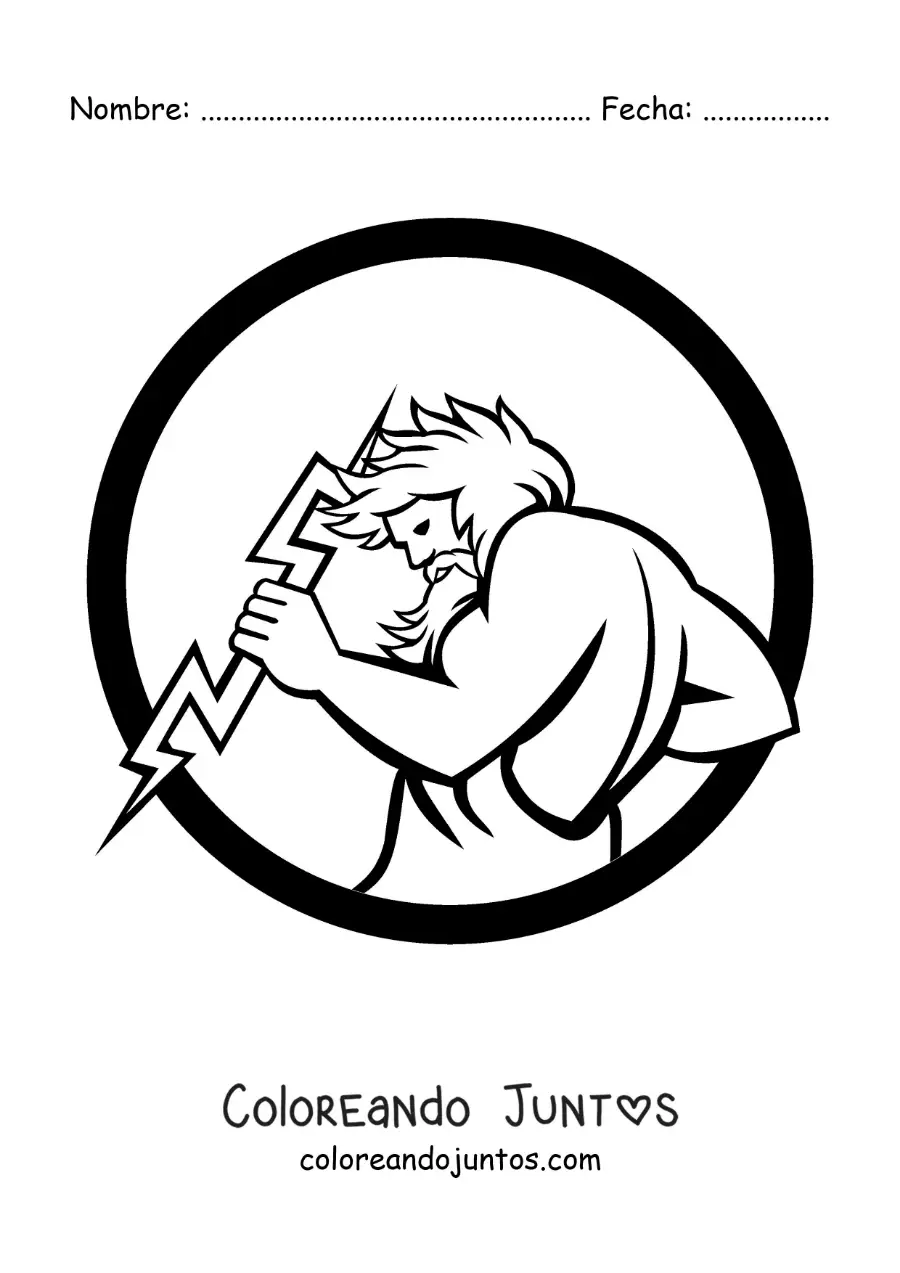 Imagen para colorear del dios Zeus con un rayo