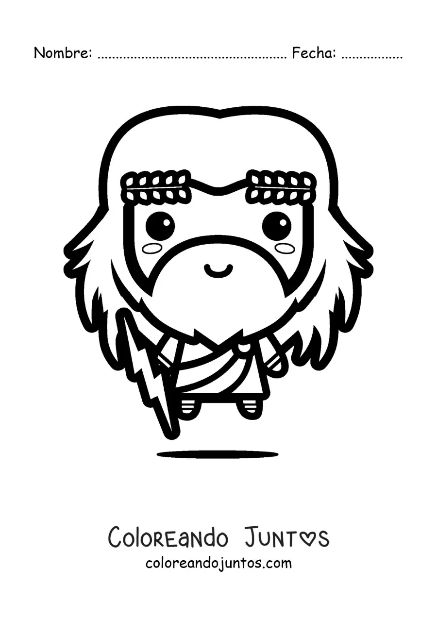 Imagen para colorear de Zeus kawaii con su rayo