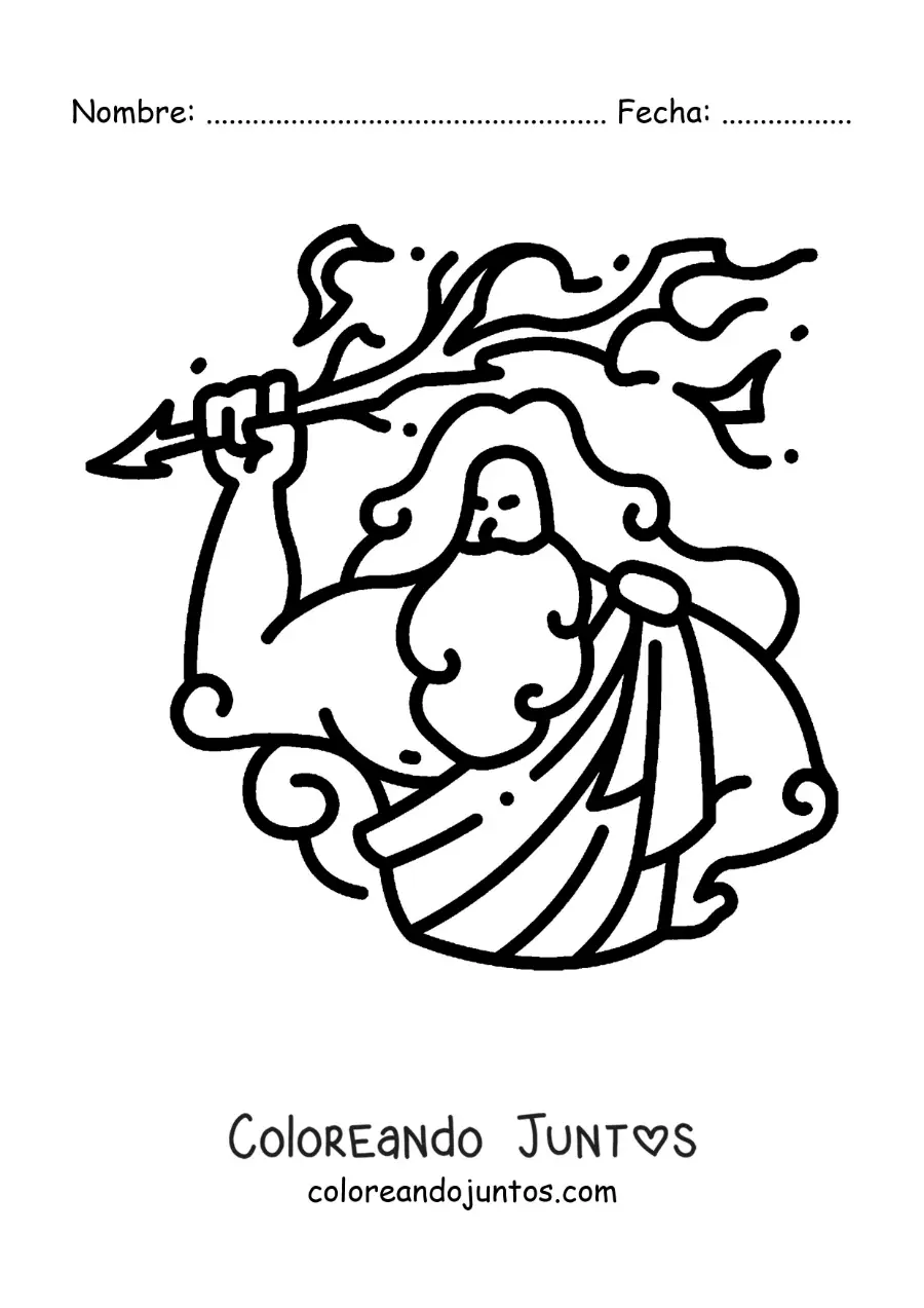 Imagen para colorear del dios griego Zeus animado lanzando un rayo