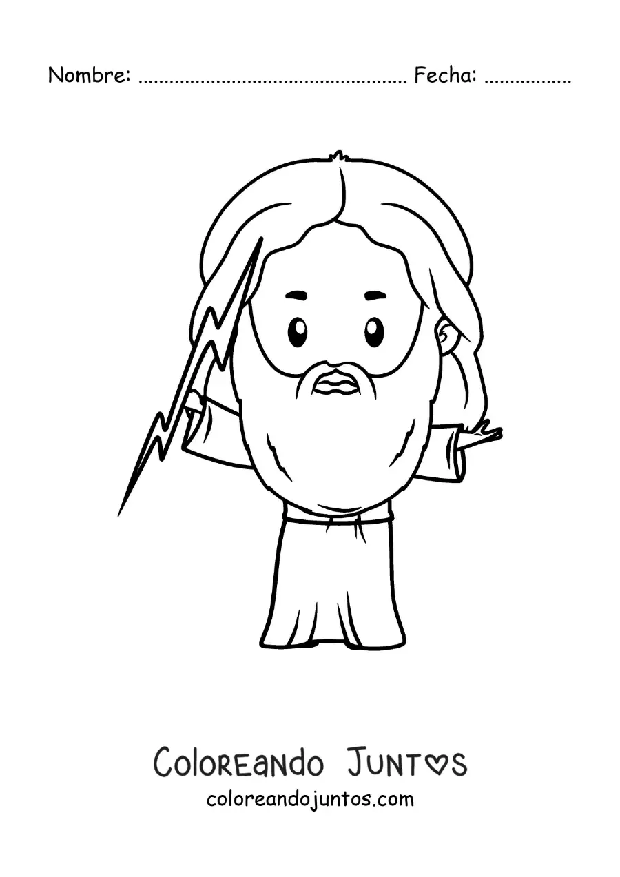 Imagen para colorear del dios de la mitología griega Zeus animado