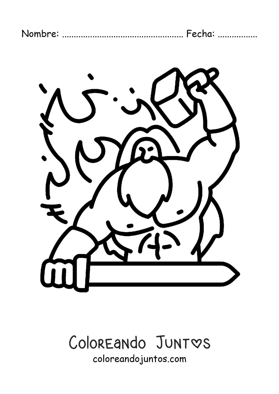 Imagen para colorear de Hefesto animado forjando una espada en su fragua
