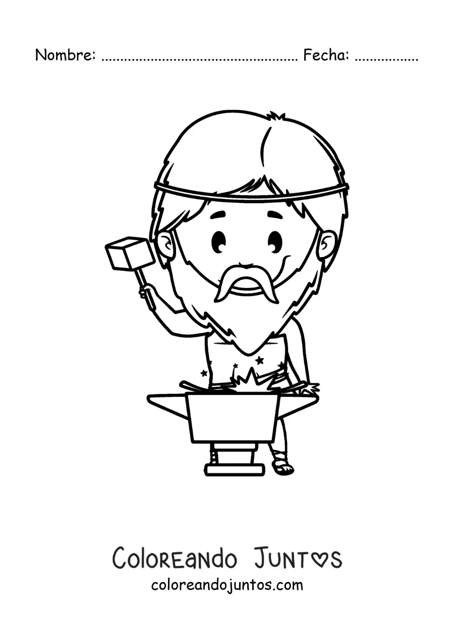 Imagen para colorear de Hefesto el dios herrero animado kawaii