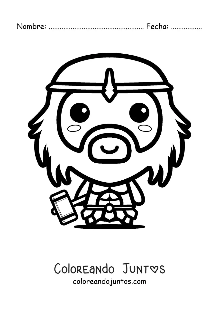 Imagen para colorear del dios griego Hefesto y su martillo kawaii