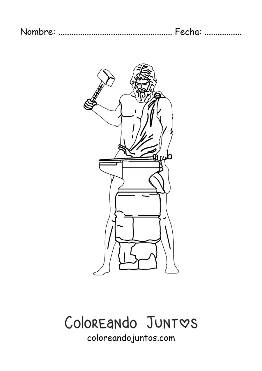 Imagen para colorear del dios Hefesto realista forjando una espada
