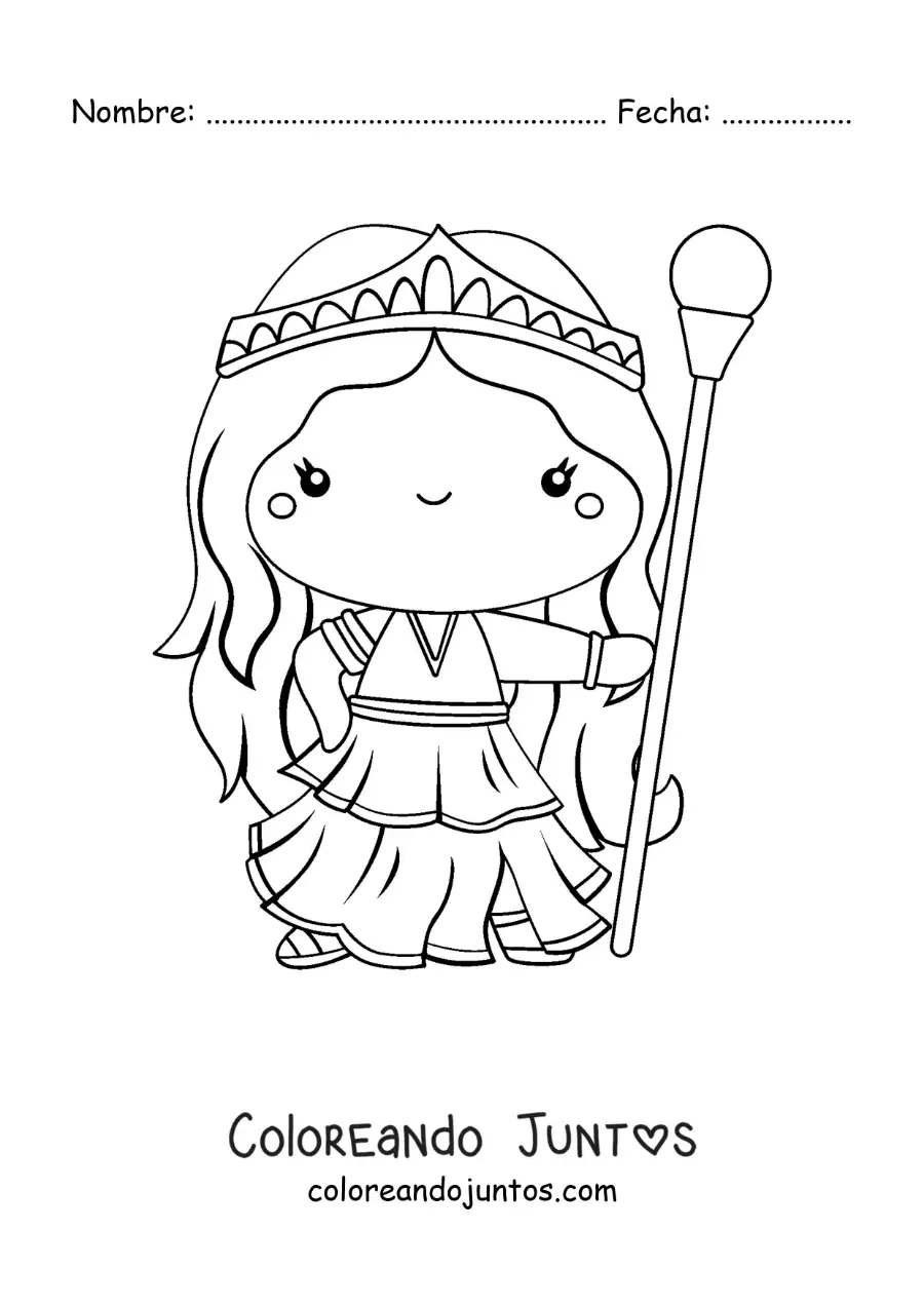 Imagen para colorear de la diosa griega Hera animada kawaii