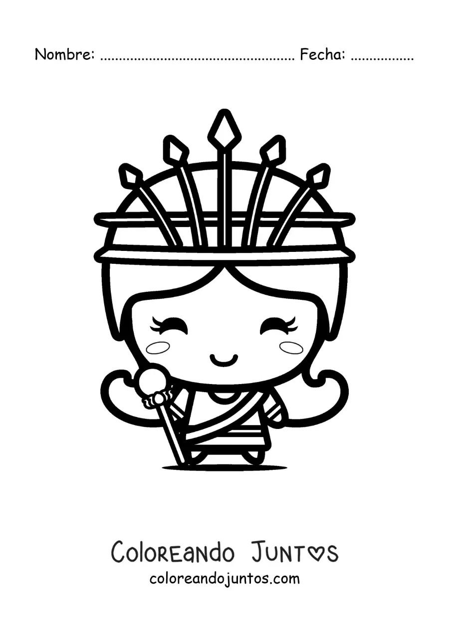 Imagen para colorear de la diosa Hera kawaii