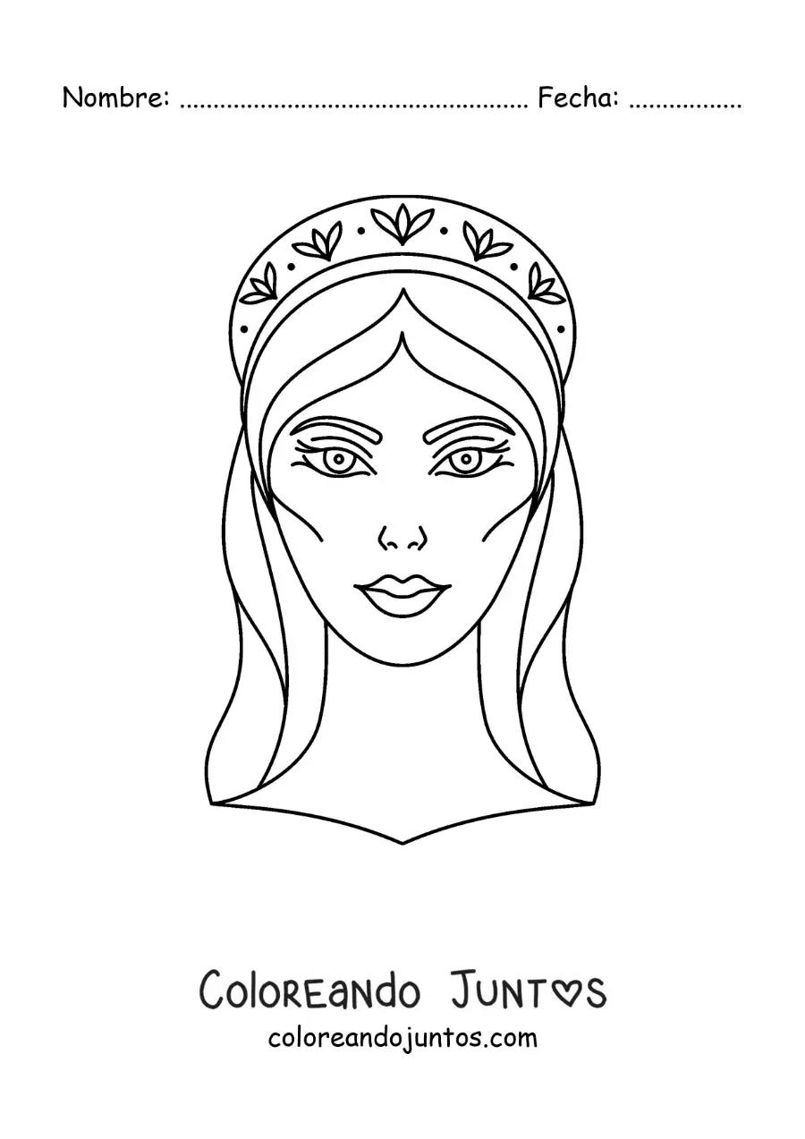 Imagen para colorear del rostro de Hera la diosa griega con su corona