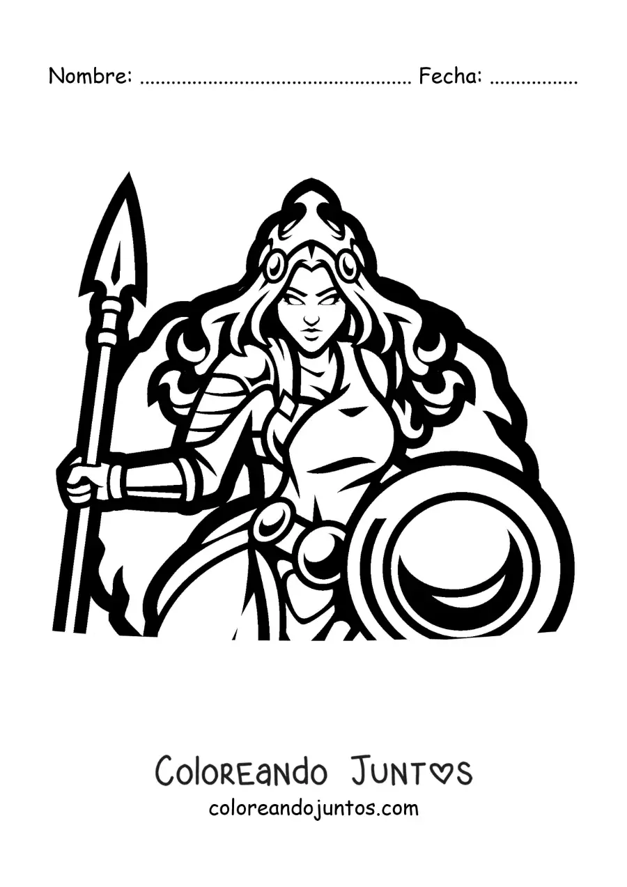 Imagen para colorear de Atenea con su escudo y armadura