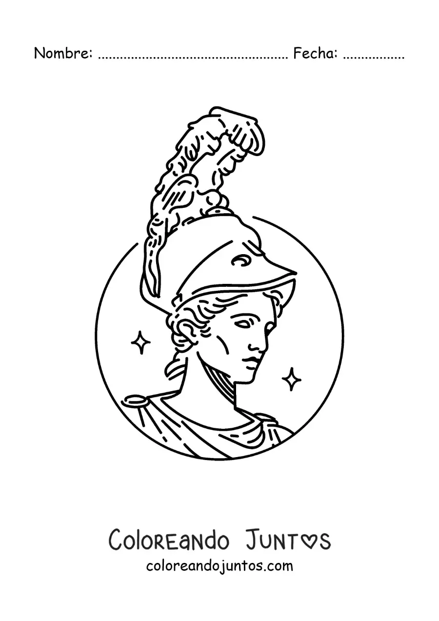 Imagen para colorear del rostro de la diosa Atenea con su casco