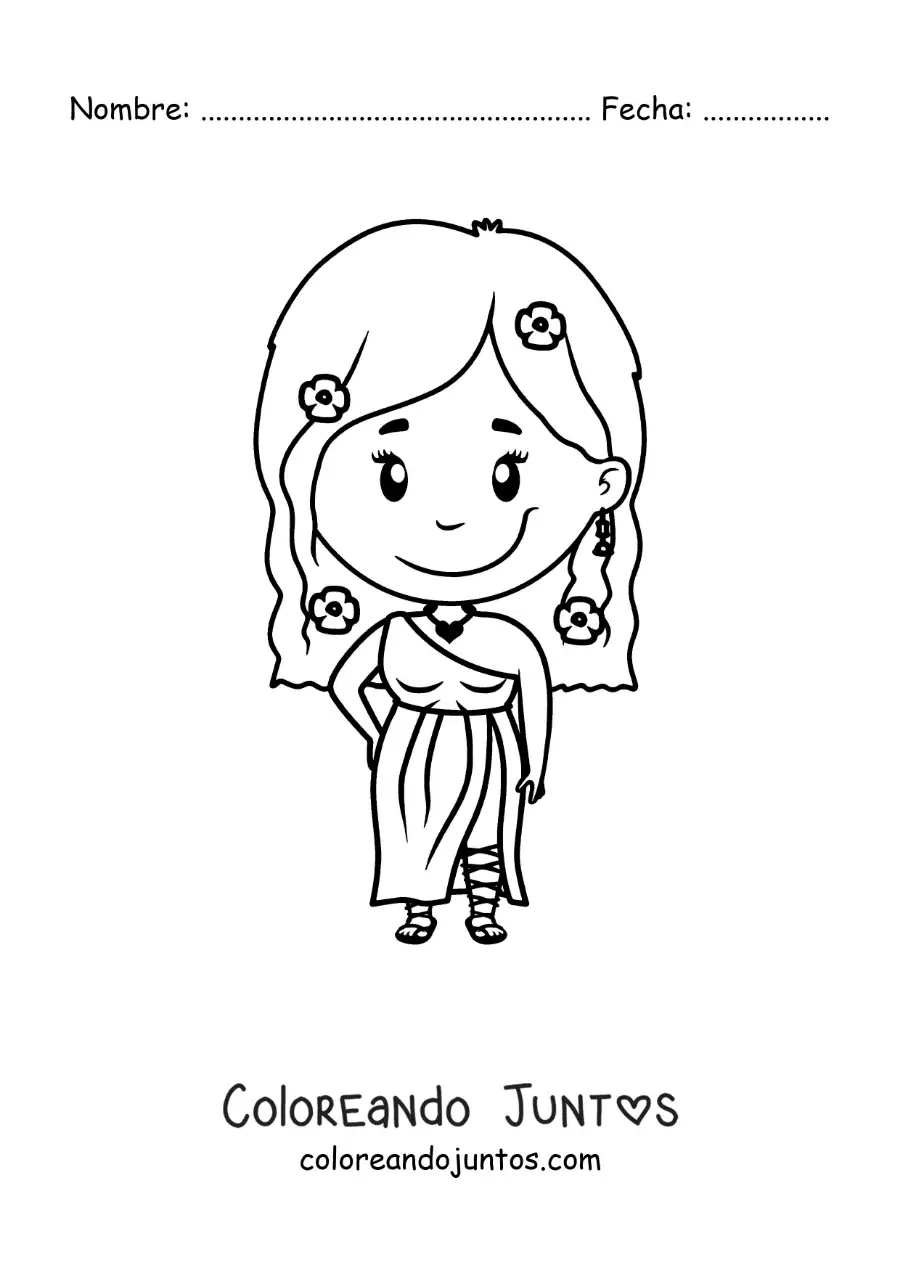 Imagen para colorear de la diosa griega Afrodita animada kawaii