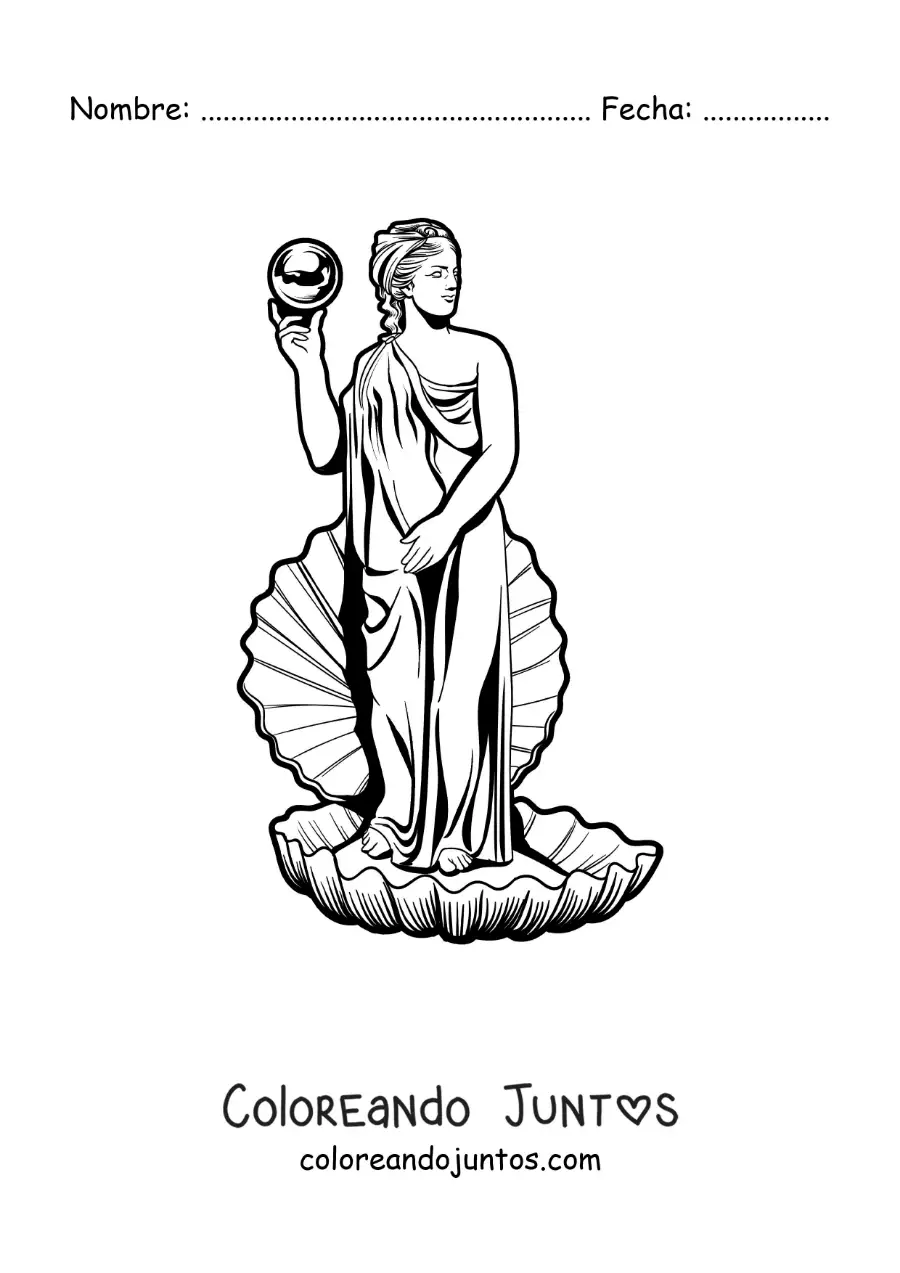 Imagen para colorear del nacimiento de Venus fácil