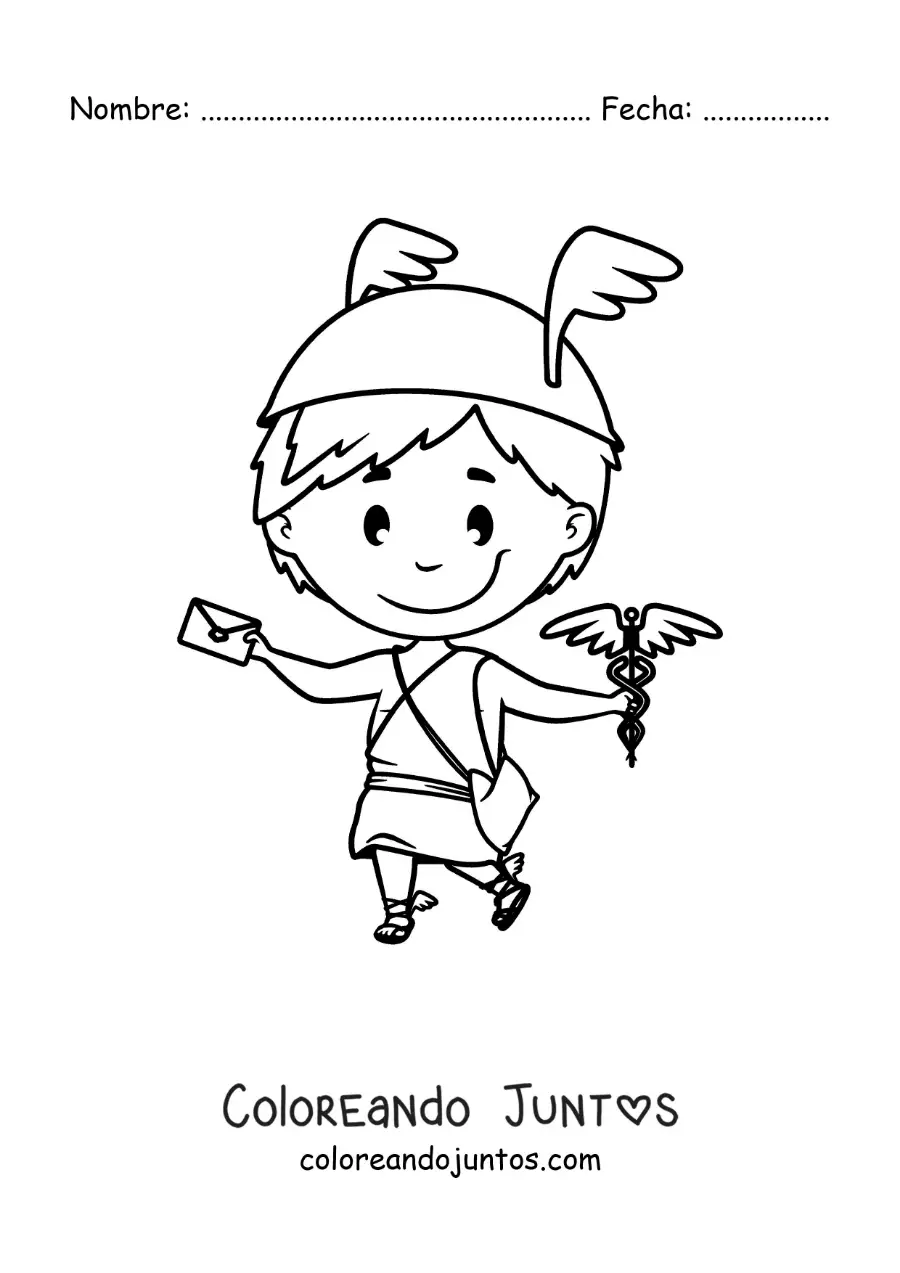 Imagen para colorear de Hermes el mensajero de los dioses animado kawaii
