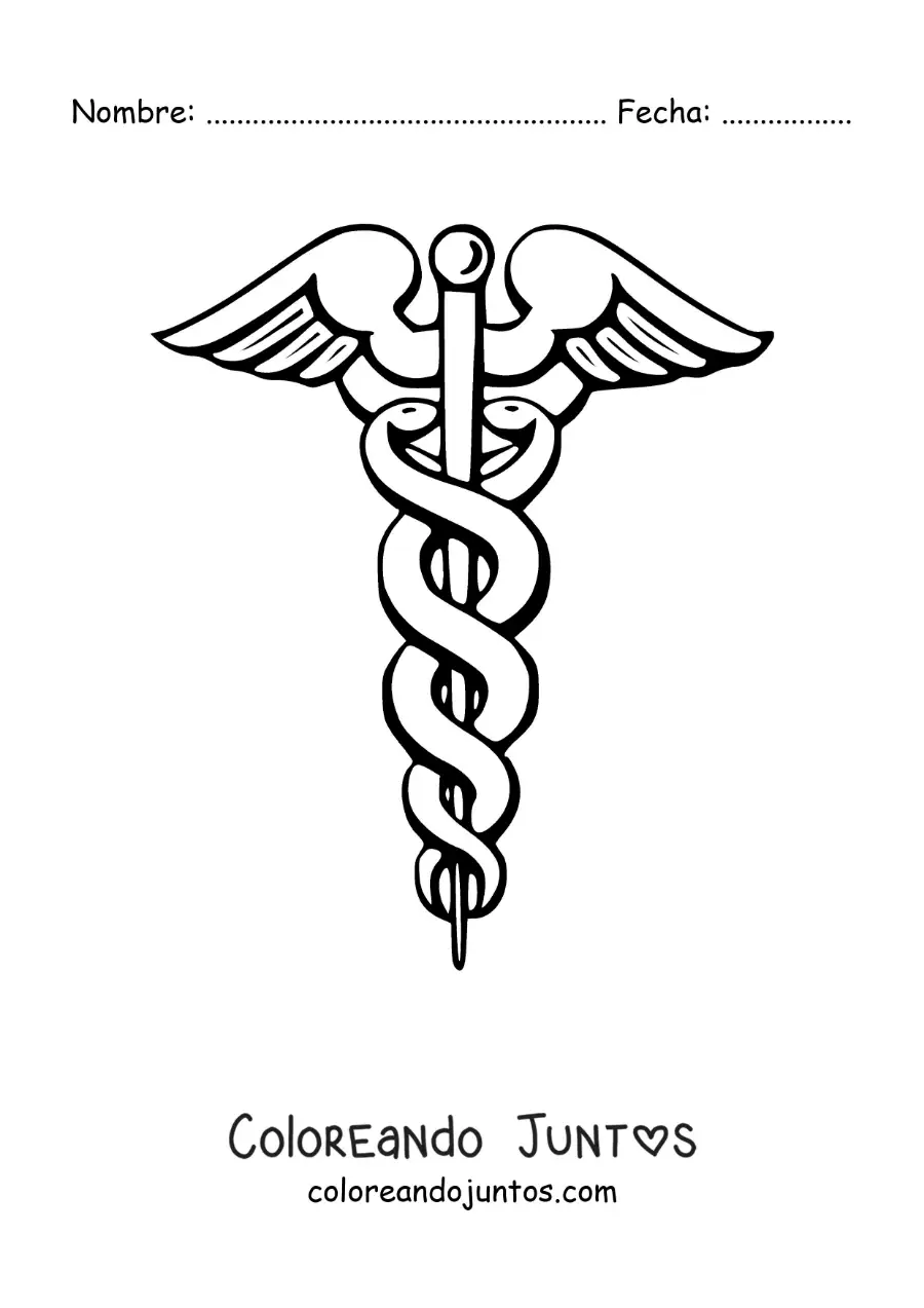 Imagen para colorear del caduceo del dios Hermes