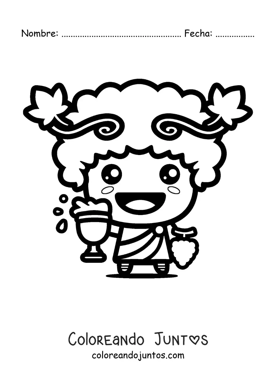 Imagen para colorear de Dionisio kawaii con una copa de vino