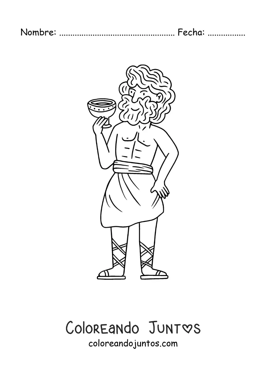 Imagen para colorear de Dionisio animado bebiendo una copa de vino