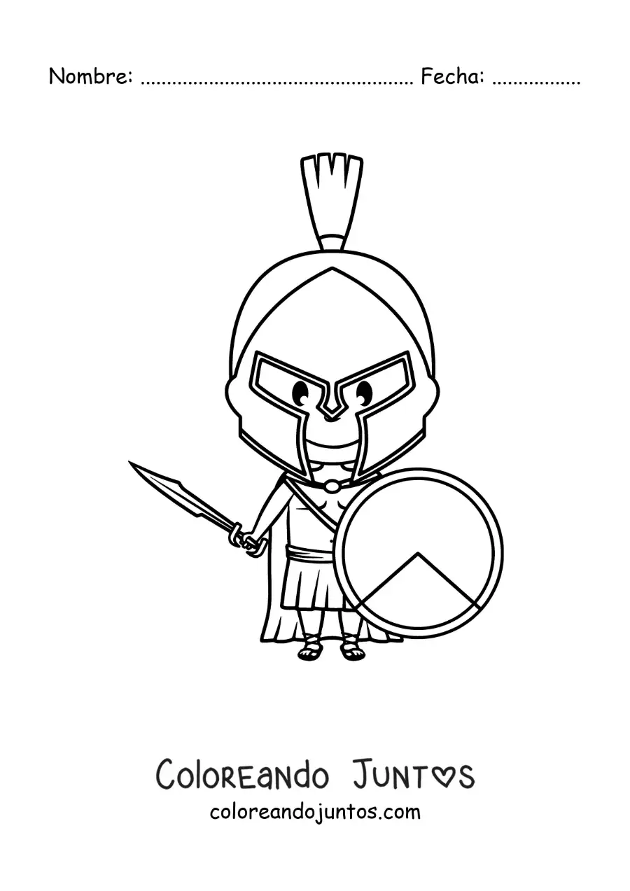 Imagen para colorear del dios griego Ares kawaii animado con su casco