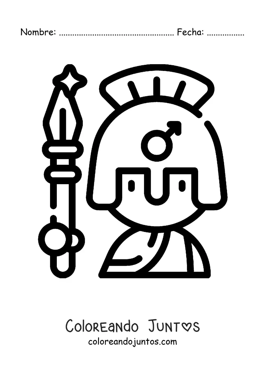 Imagen para colorear de Ares el dios griego animado con su lanza