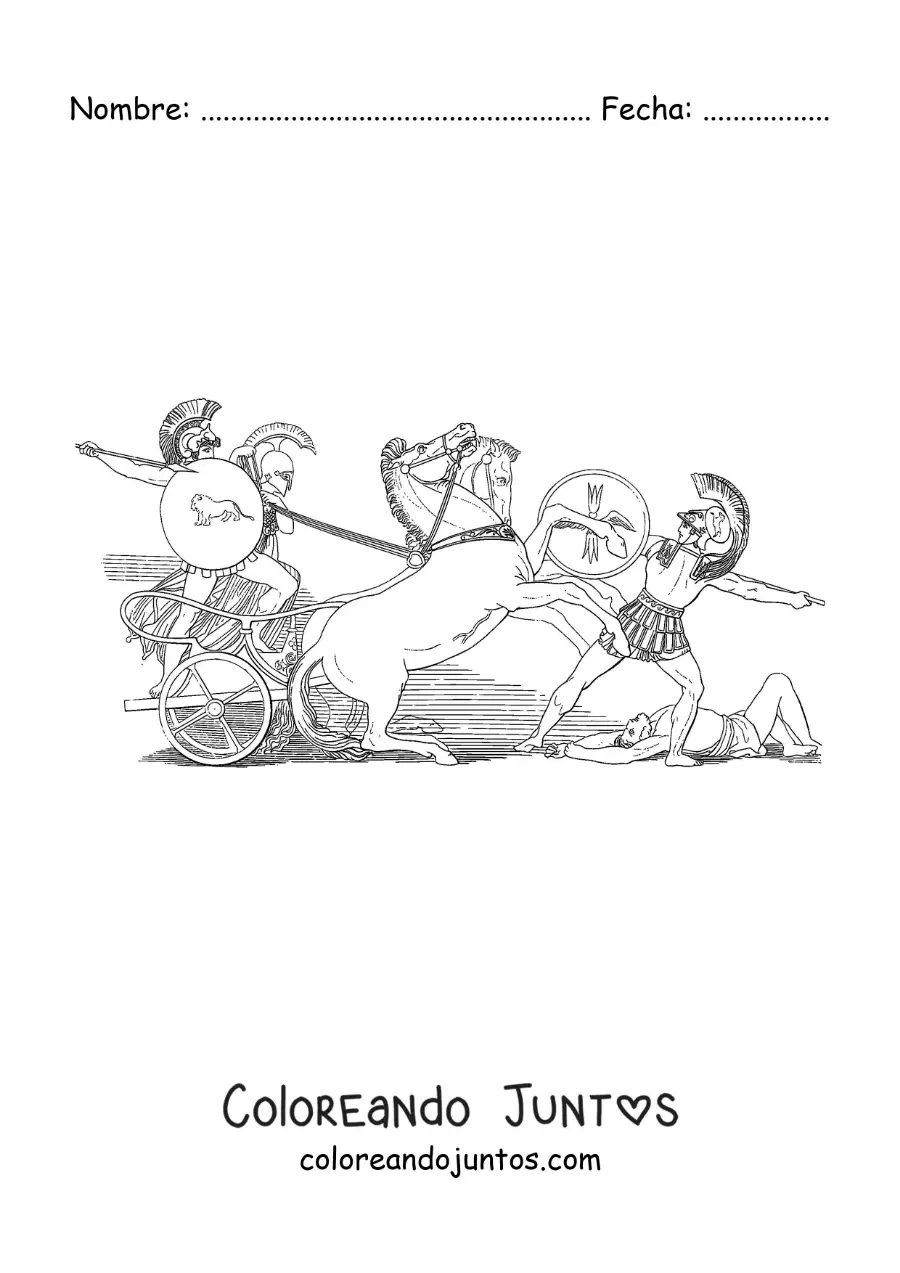 Imagen para colorear de Ares el dios de la guerra luchando en una batalla