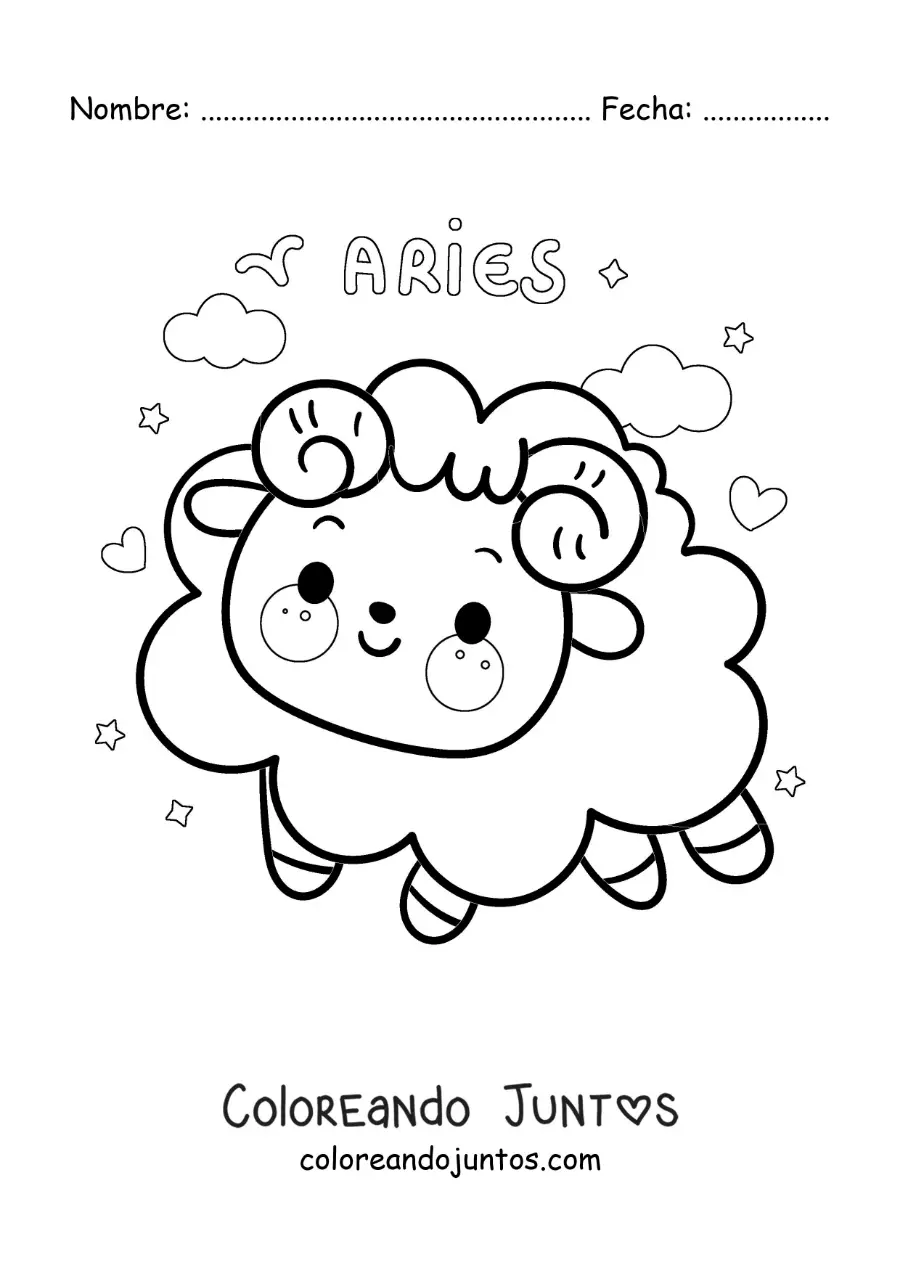 Imagen para colorear de carnero del signo aries kawaii