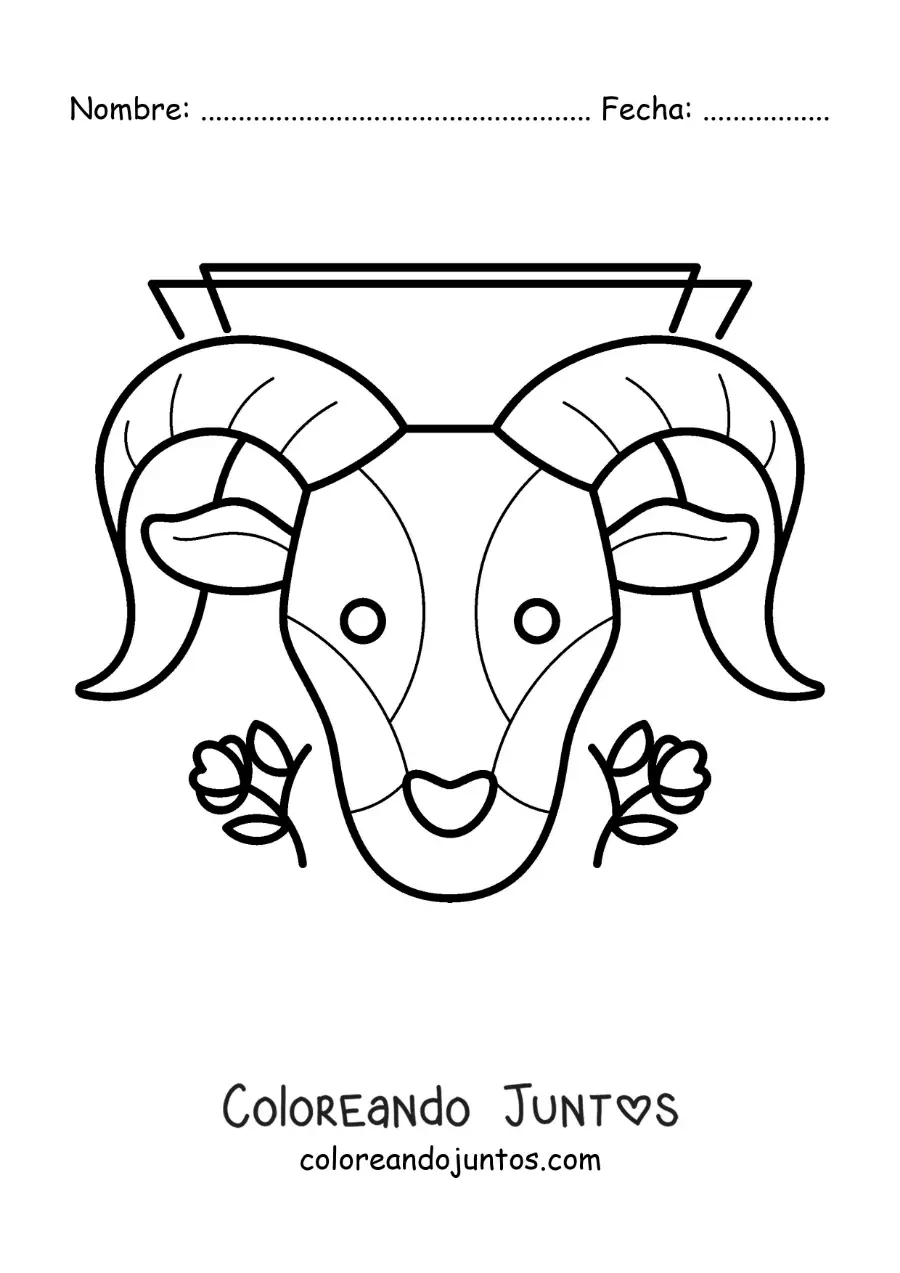 Imagen para colorear de carnero del signo zodiacal aries con flores