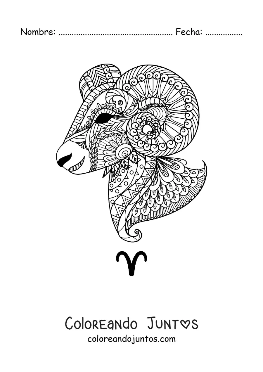 Imagen para colorear de mandala del signo aries