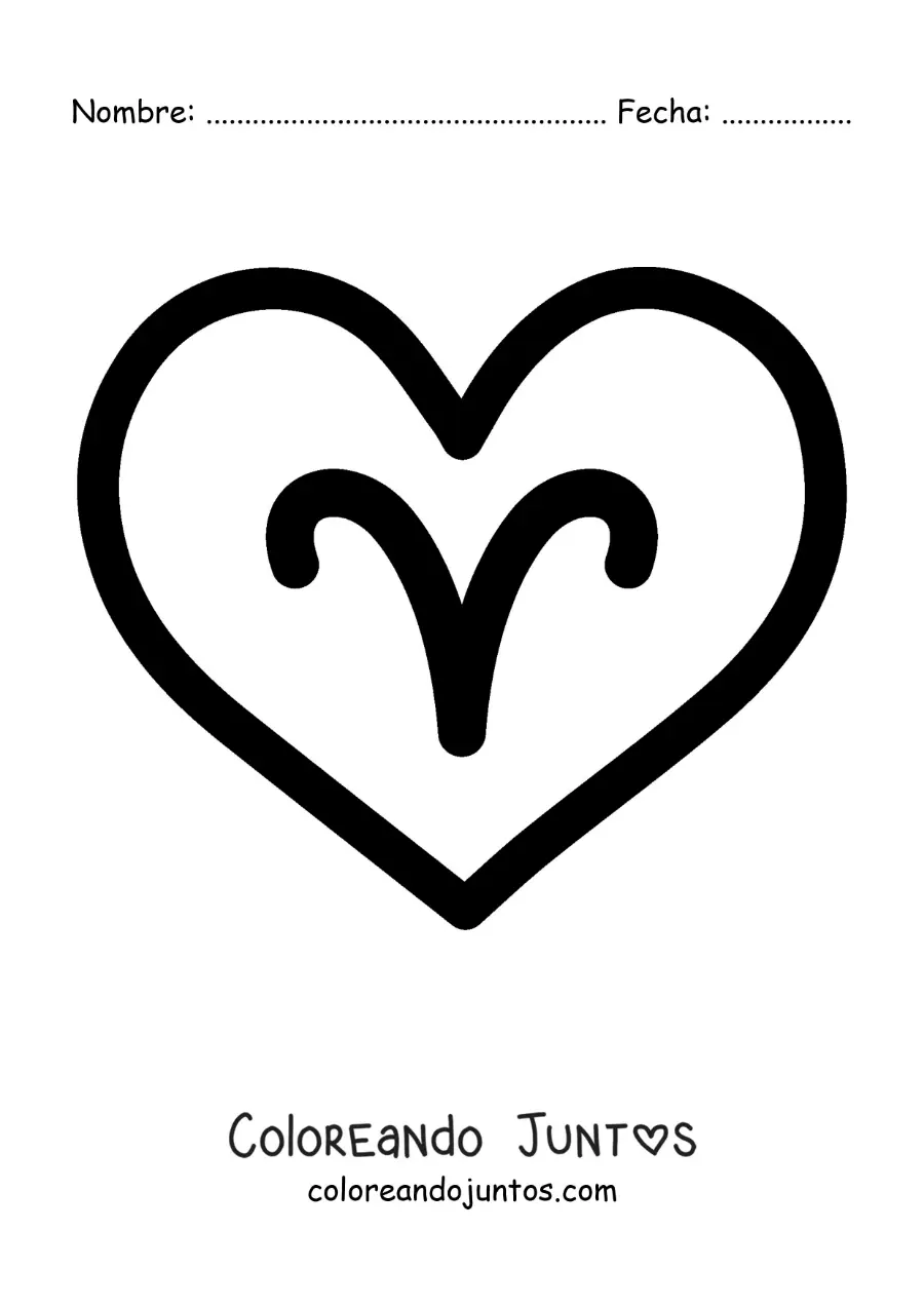 Imagen para colorear de la letra mu de aries en un corazón