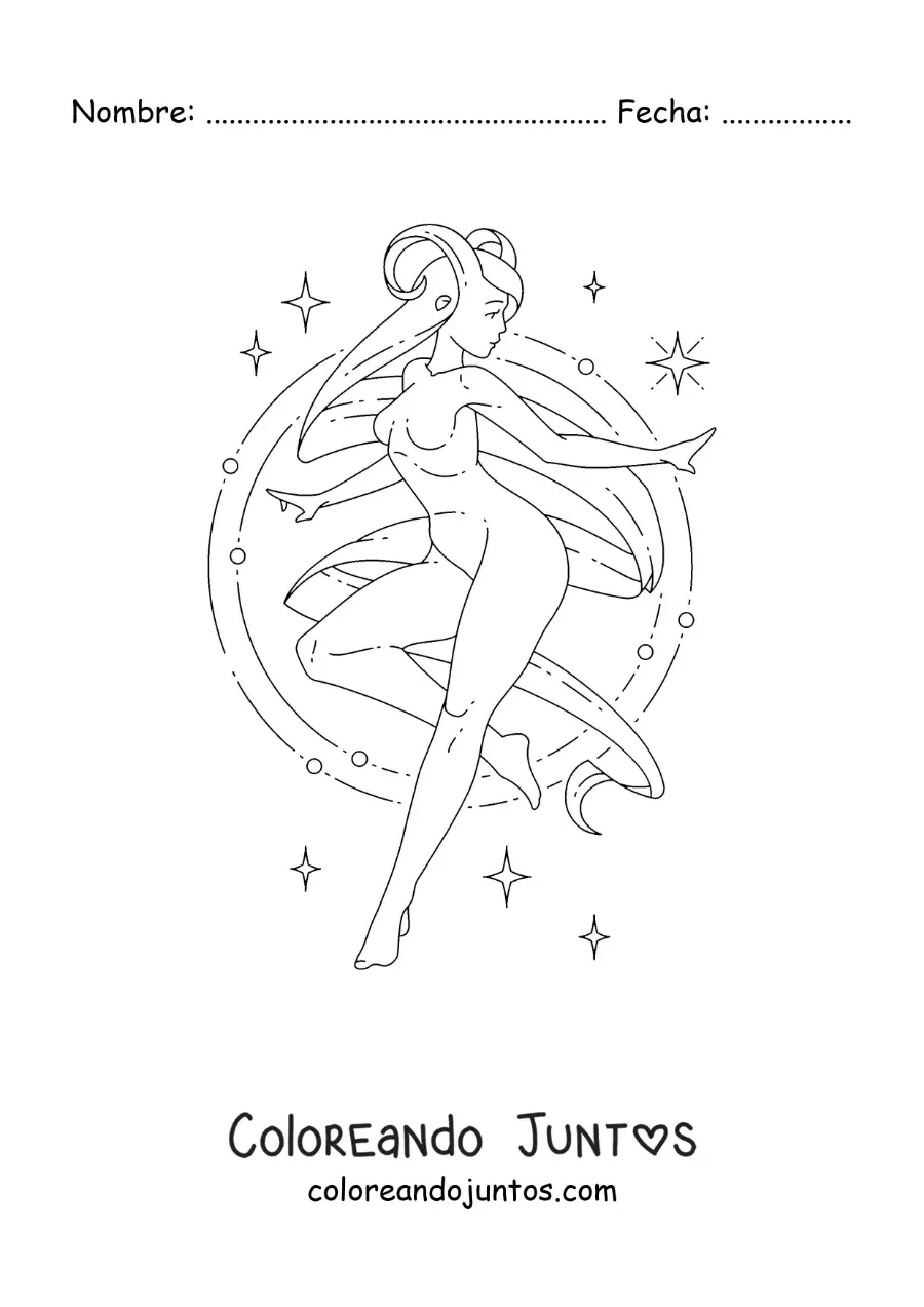Imagen para colorear de chica del signo aries