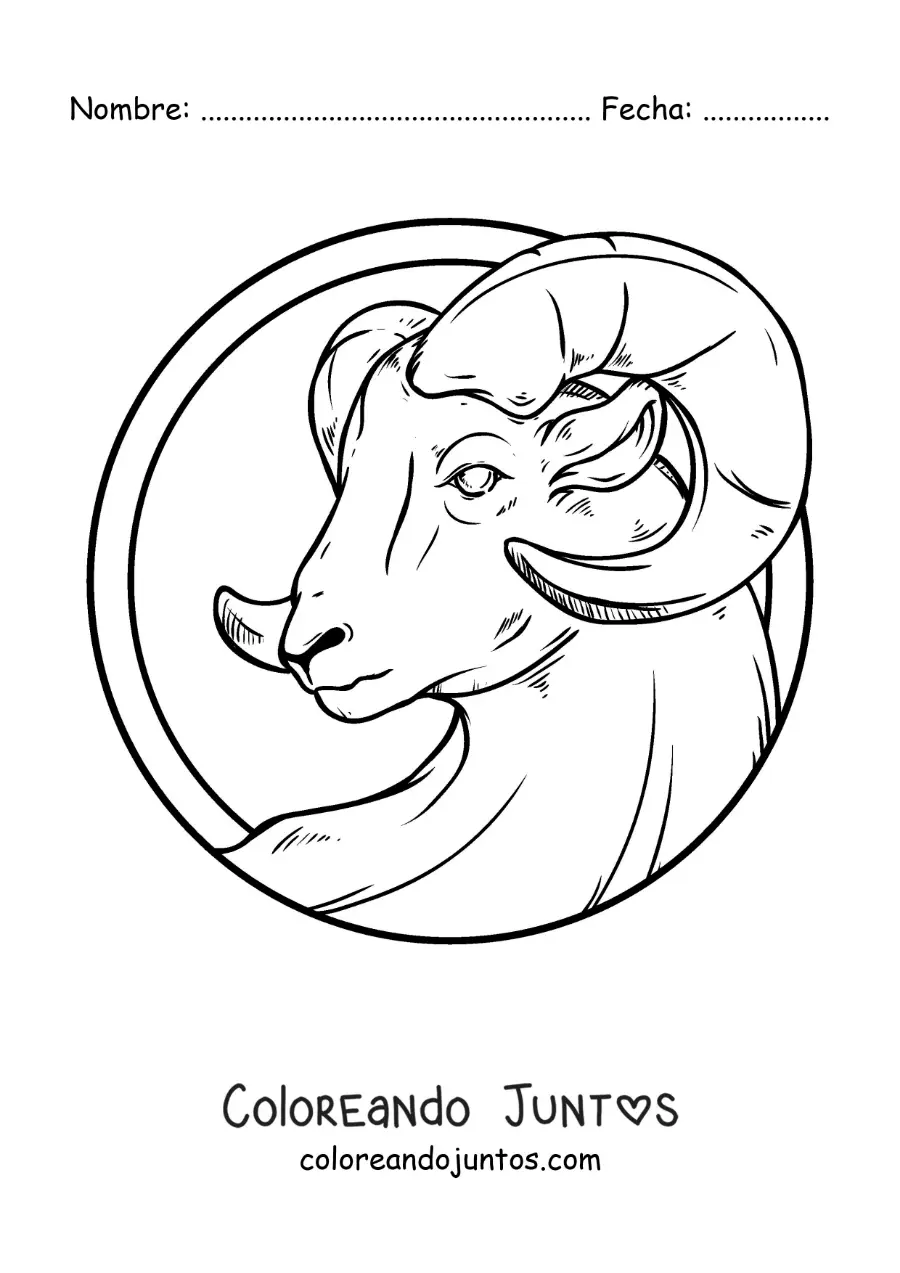 Imagen para colorear del carnero del signo aries realista grande