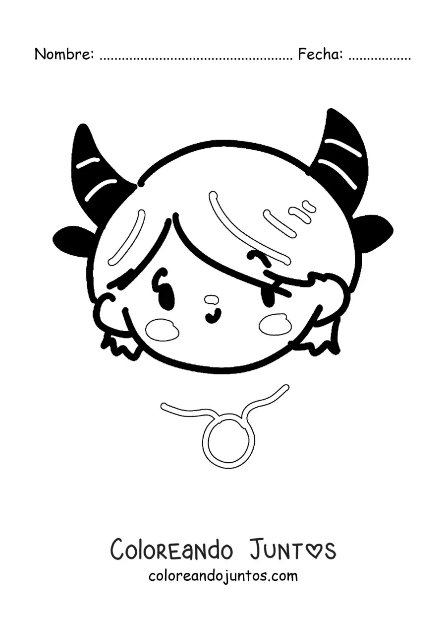 Imagen para colorear de chica del signo tauro kawaii