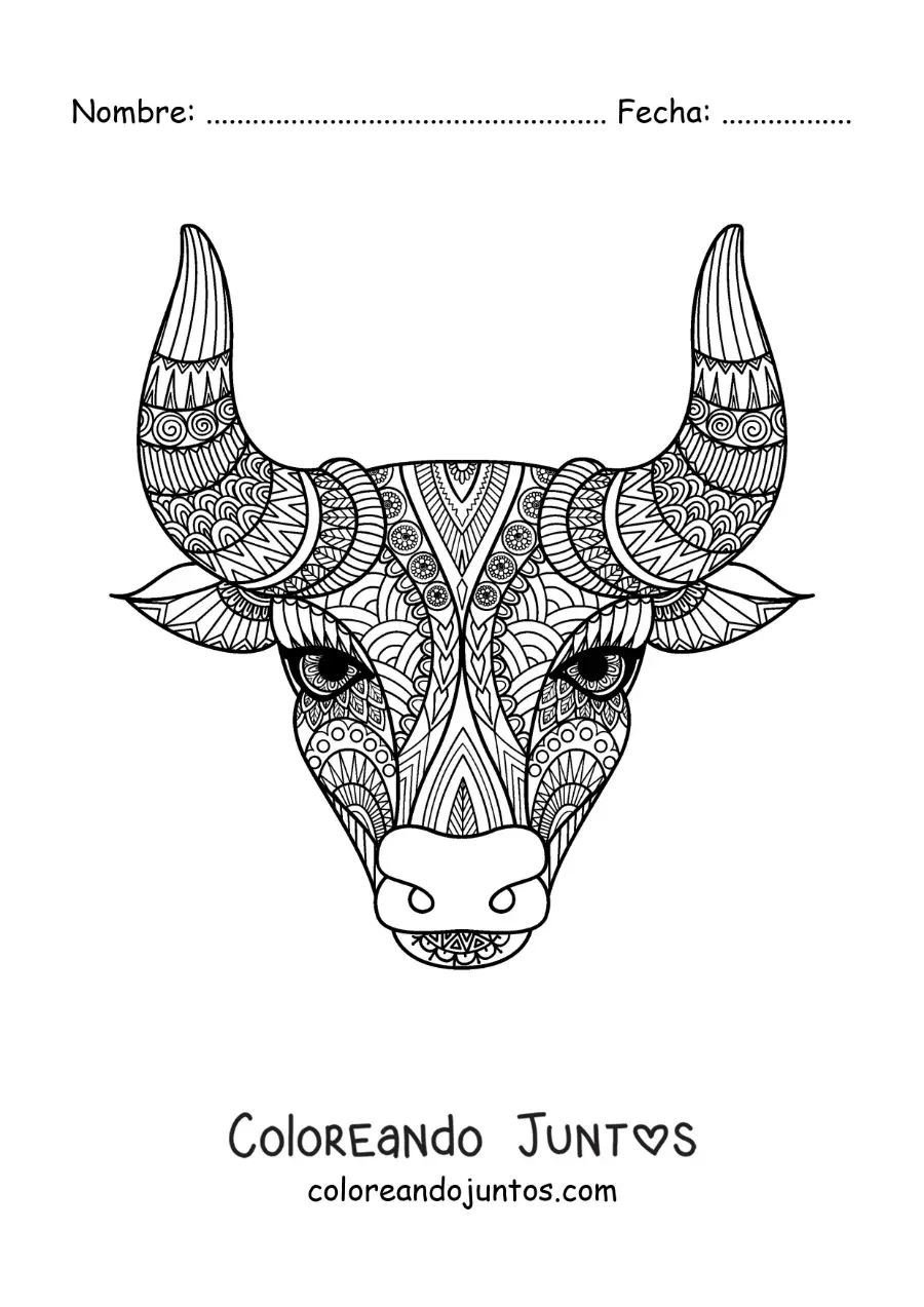 Imagen para colorear de mandala del signo tauro
