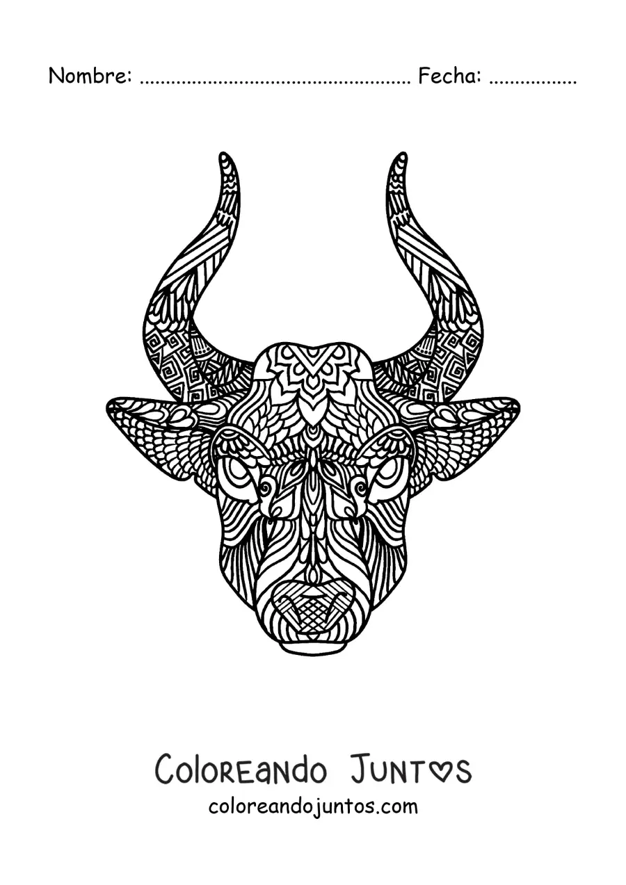 Imagen para colorear de mandala del toro del signo zodiacal tauro