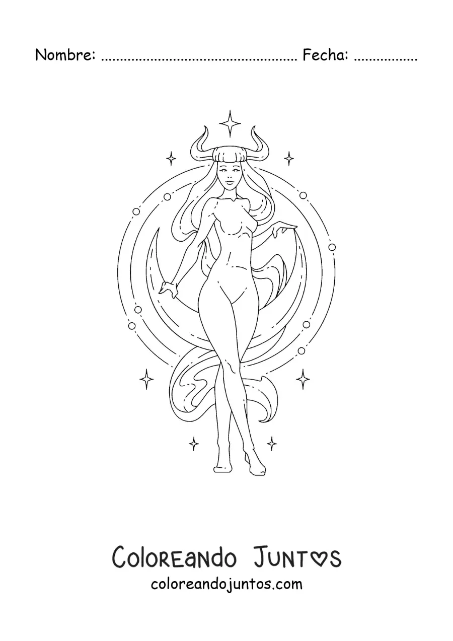 Imagen para colorear de chica del signo tauro