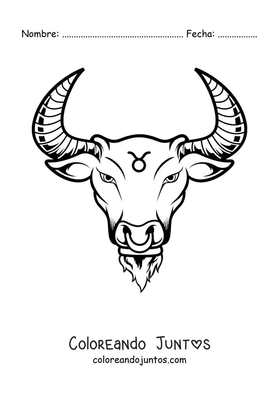 Imagen para colorear del toro del signo tauro realista y su símbolo