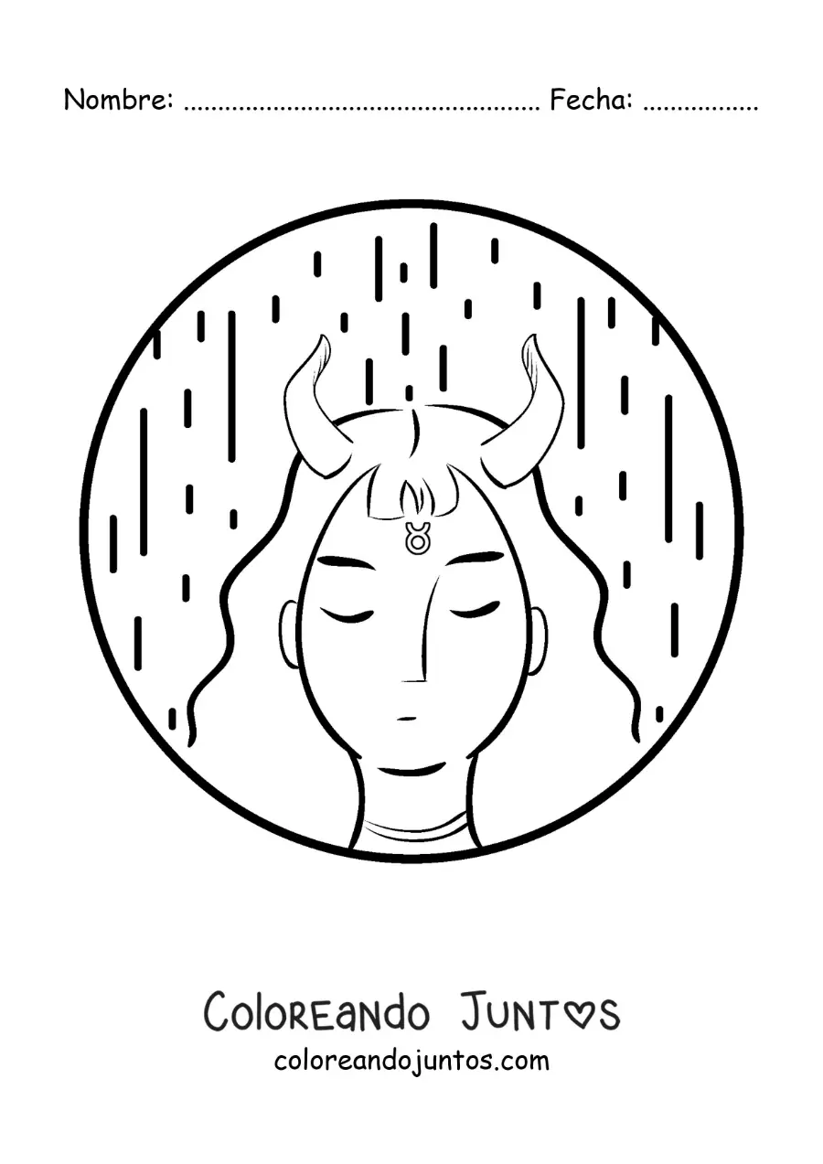 Imagen para colorear de chica tauro animada con el símbolo del signo