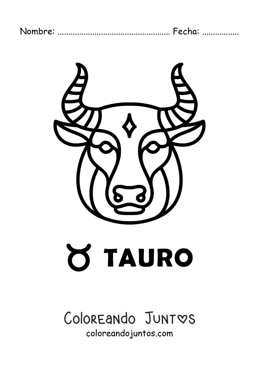 Imagen para colorear de toro de tauro fácil con el símbolo del signo