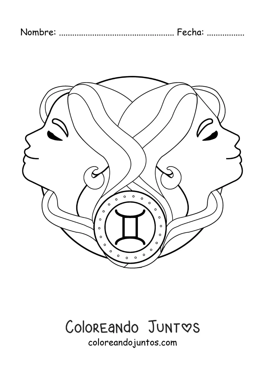 Imagen para colorear de chicas del signo géminis con su símbolo