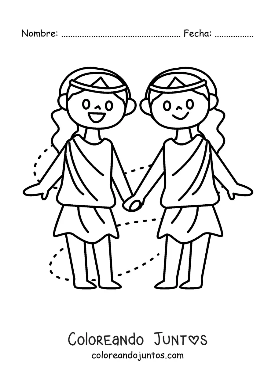 Imagen para colorear de chicas del signo géminis fácil