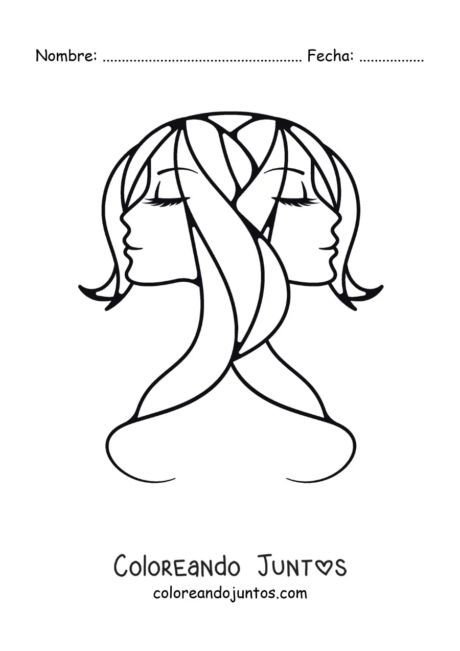 Imagen para colorear de rostro de las gemelas de géminis