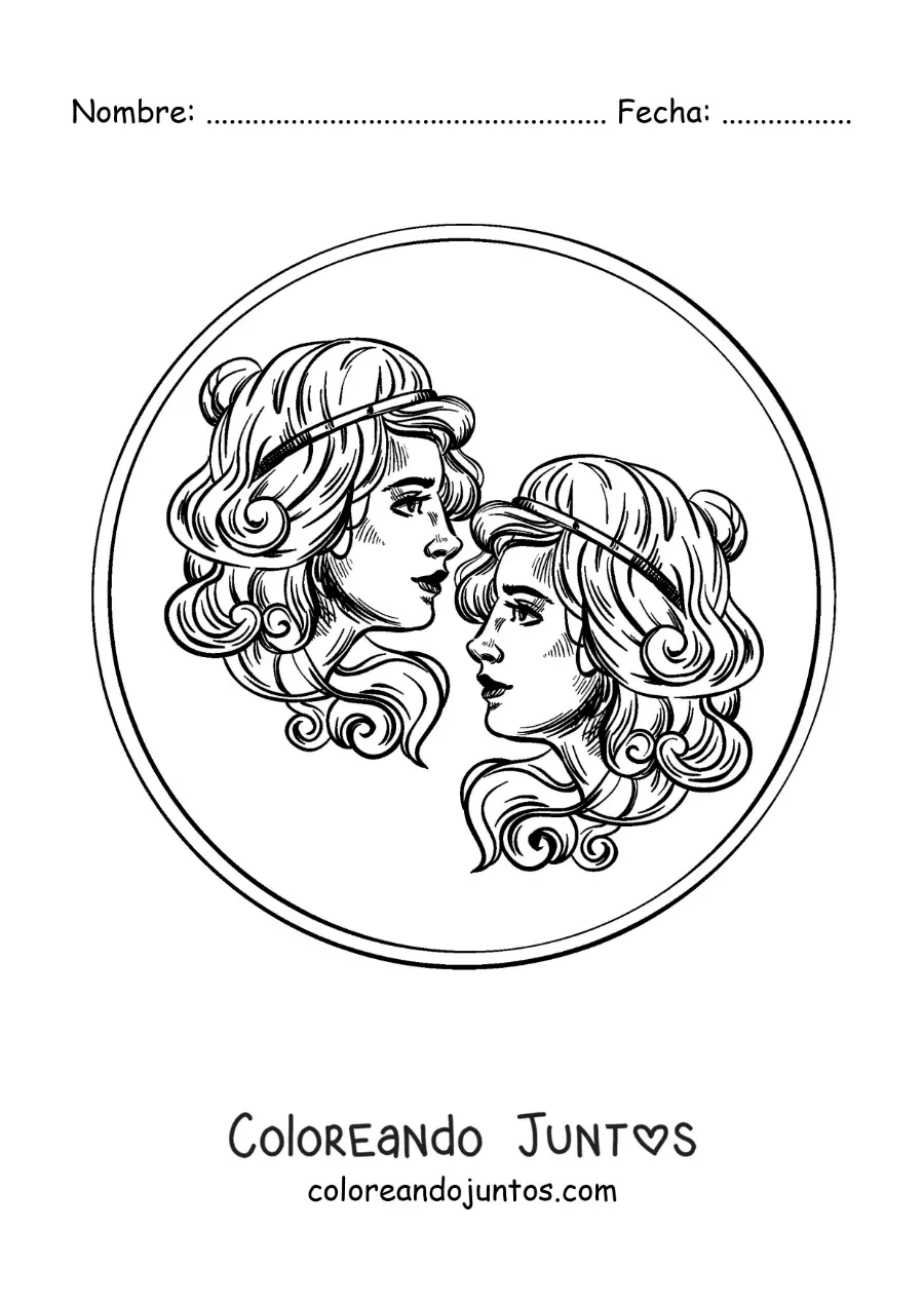 Imagen para colorear de mujeres gemelas del signo géminis realistas