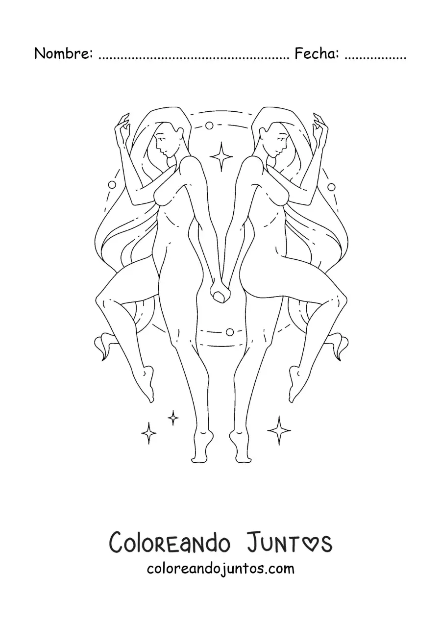Imagen para colorear de dos mujeres del signo géminis