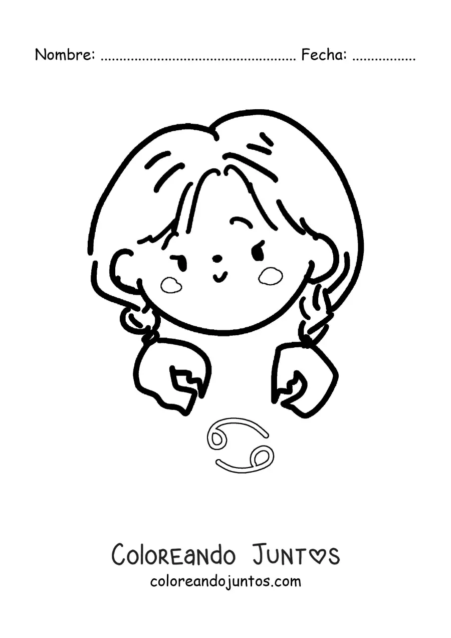 Imagen para colorear de chica del signo cáncer kawaii