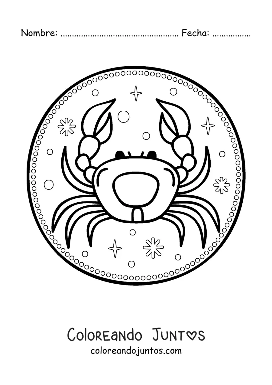 Imagen para colorear de cangrejo del signo cáncer fácil con estrellas