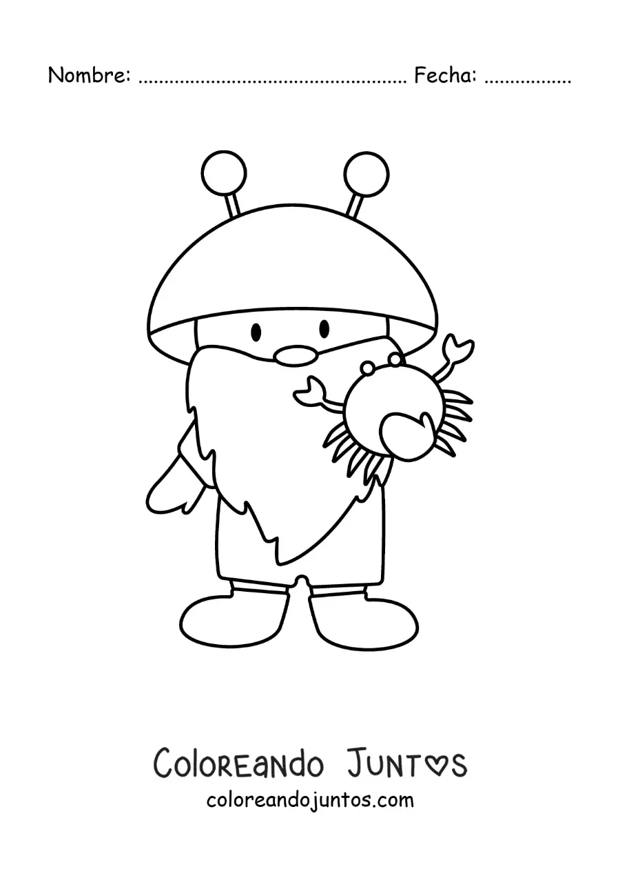 Imagen para colorear de gnomo del signo cáncer animado kawaii