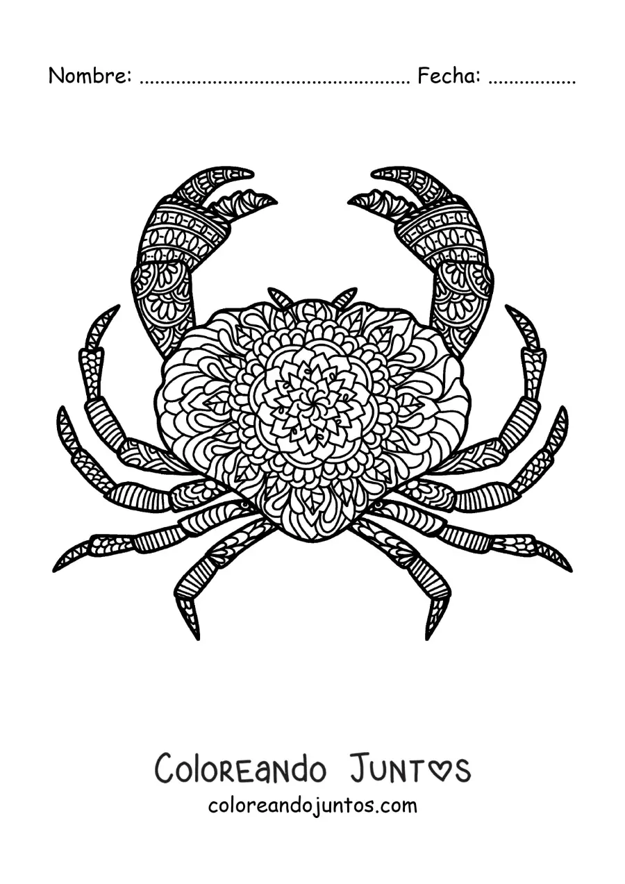Imagen para colorear de mandala de un cangrejo del signo zodiacal cáncer