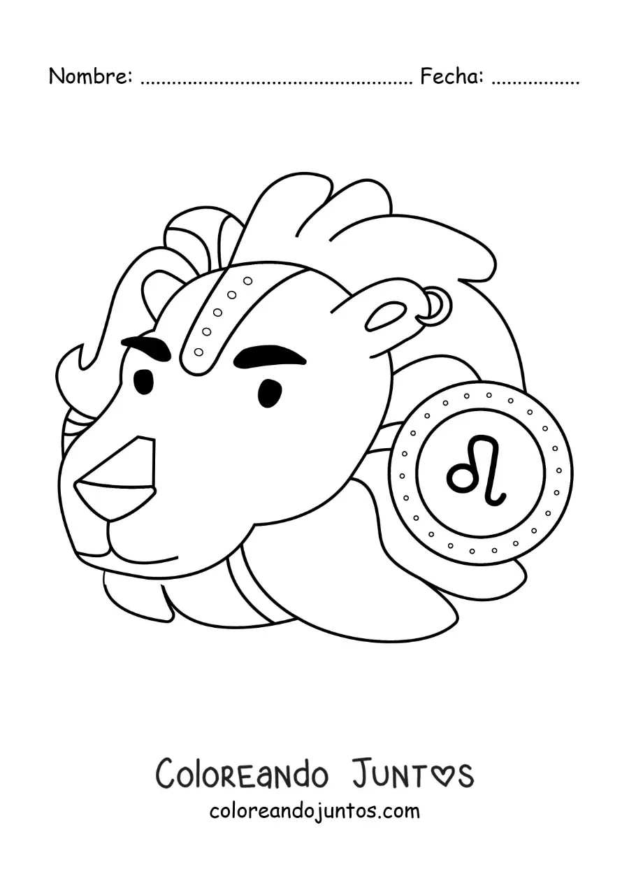 Imagen para colorear del signo leo animado con su símbolo