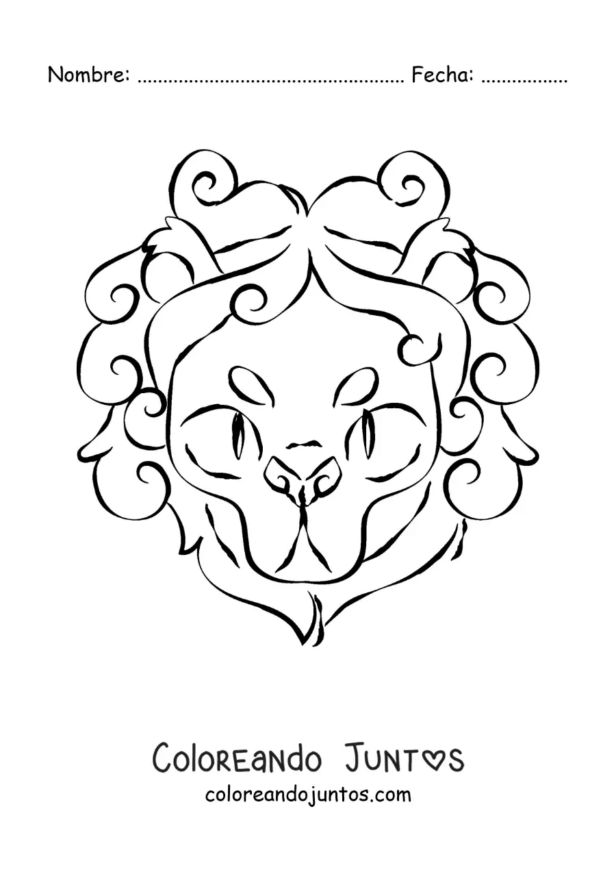 Imagen para colorear de cabeza del león del signo leo animado