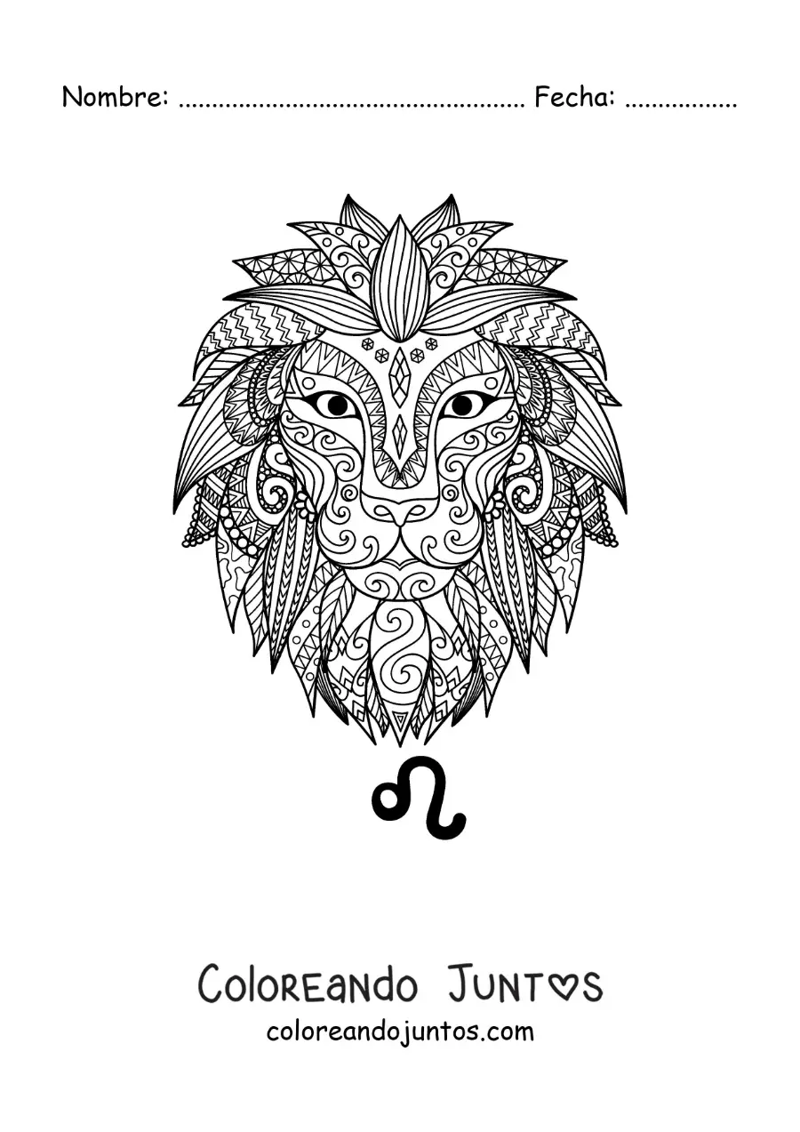 Imagen para colorear de mandala del león del signo leo