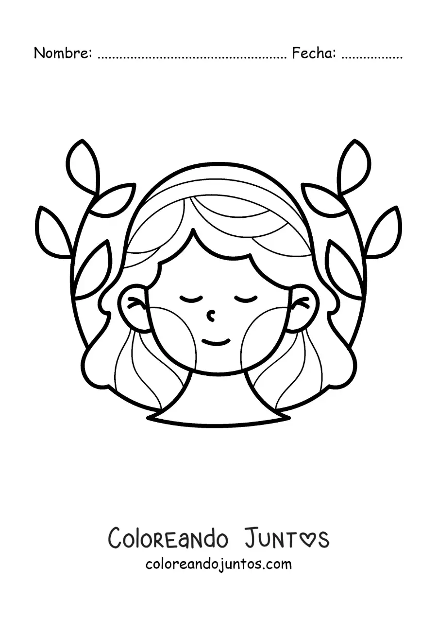 Imagen para colorear de mujer del signo virgo animada con plantas